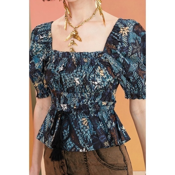 NWOT Ulla Johnson Puff-Sleeve Peplum Evita Floral Top - Picture 5 of 7